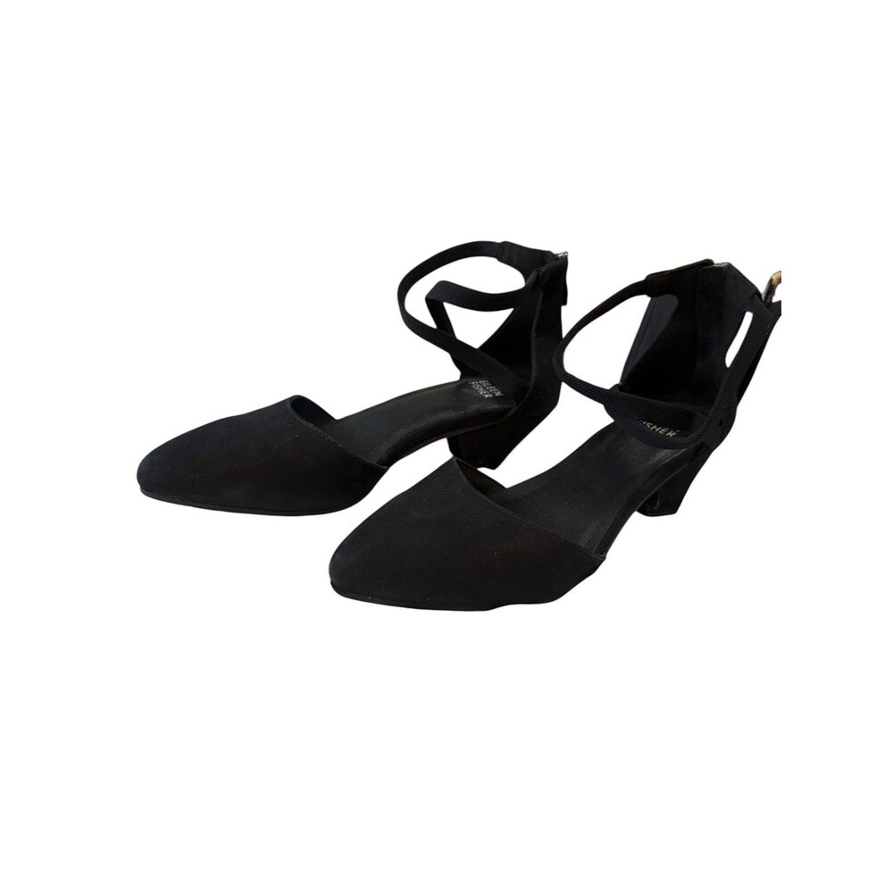 Eileen Fisher Just Black Suede d’Orsay Ankle Strap Pumps Women’s Size 6.5